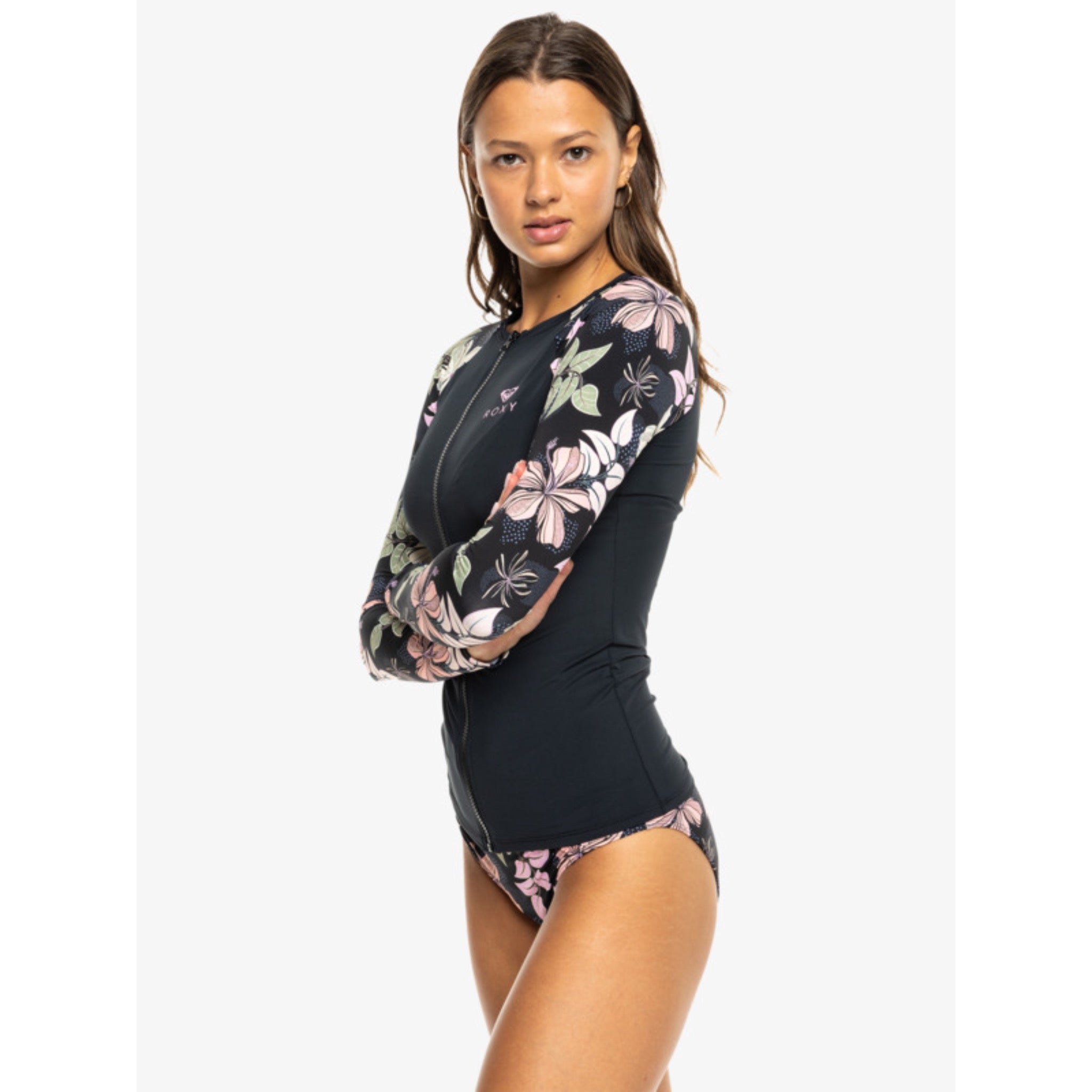 Roxy Sunny Floral Long Sleeve Zip Lycra Rash Top