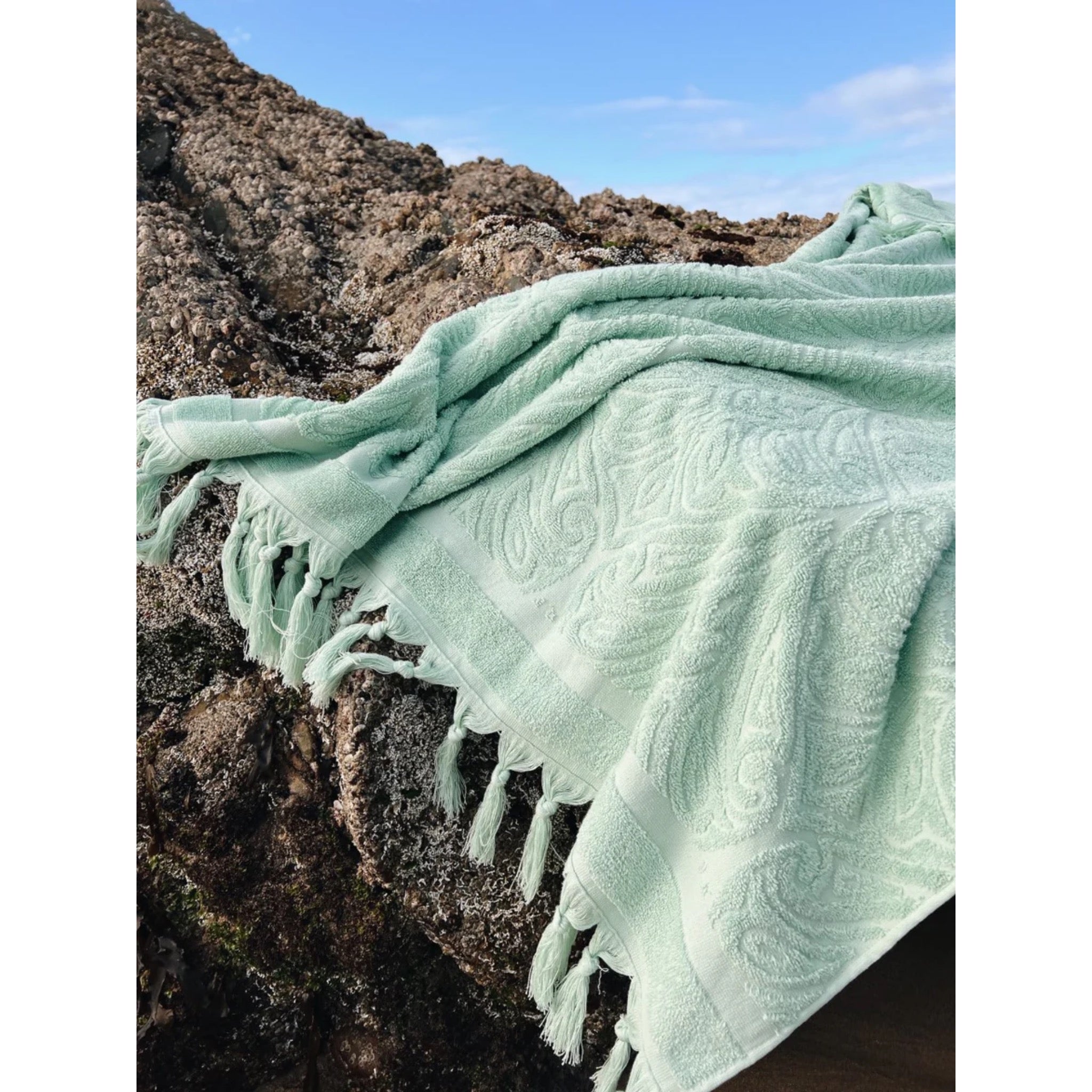 Salty Shadows Cotton Terry Towel - Gossamer Green