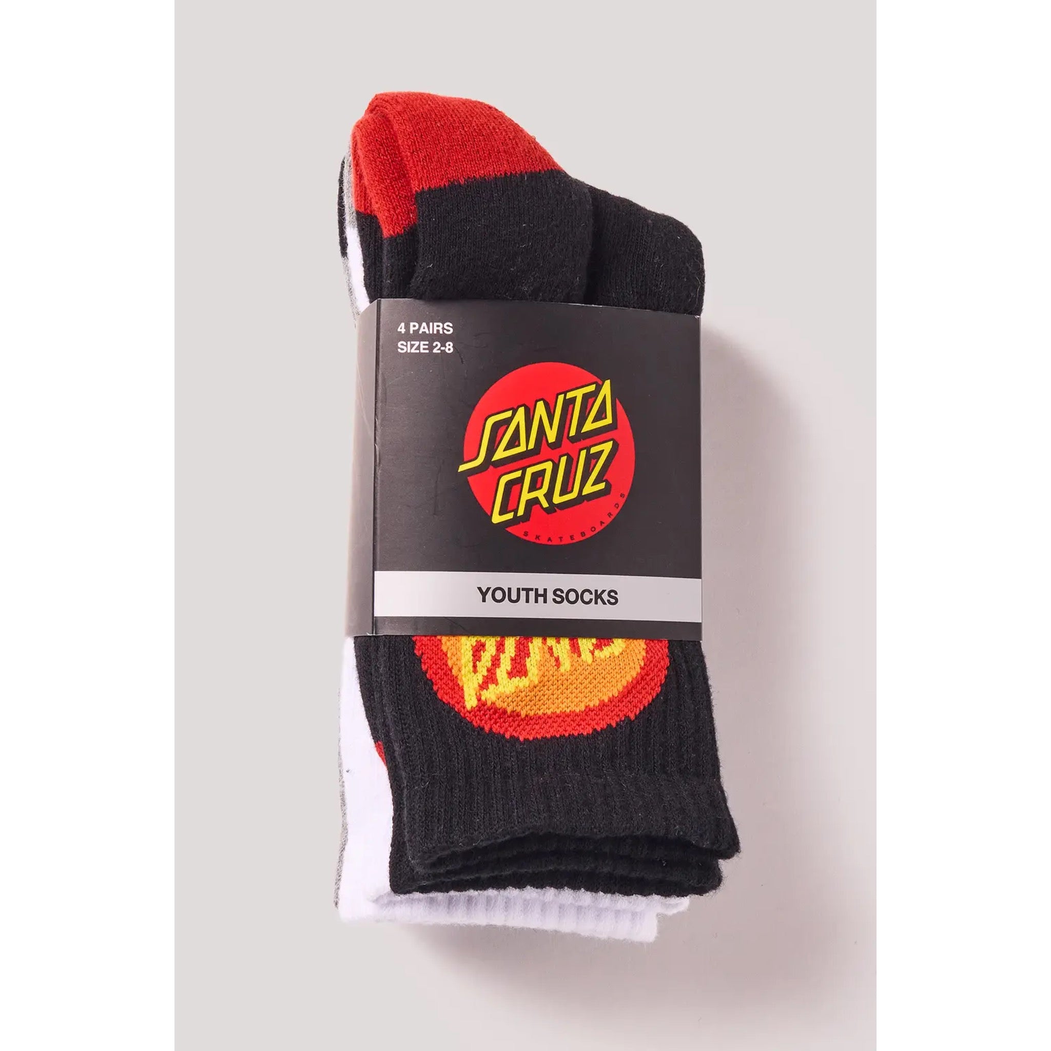 Santa Cruz Youth Bold Shadow Dot Crew Sock - 4 Pack