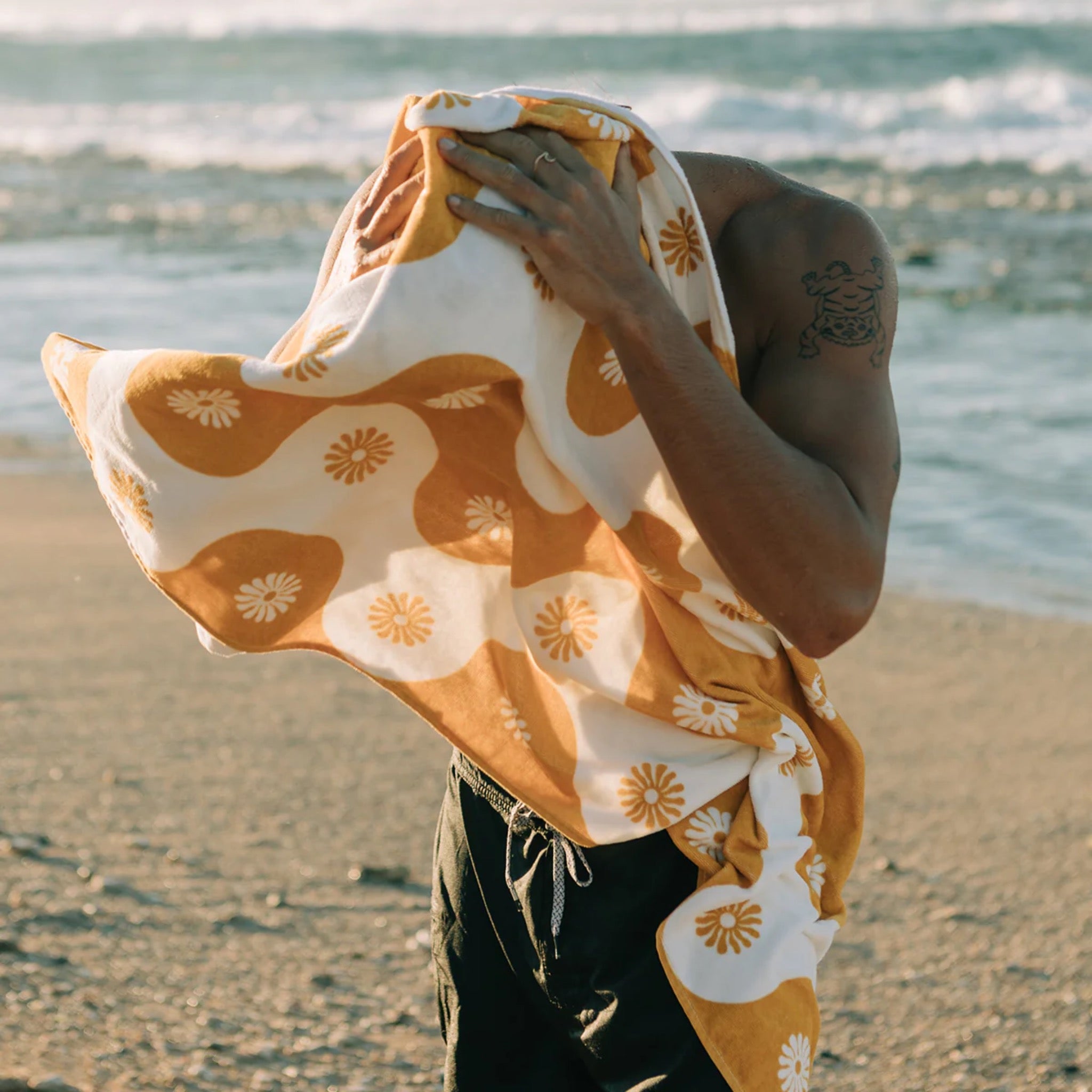 Slowtide Botanical Waves Beach Towel - Mustard